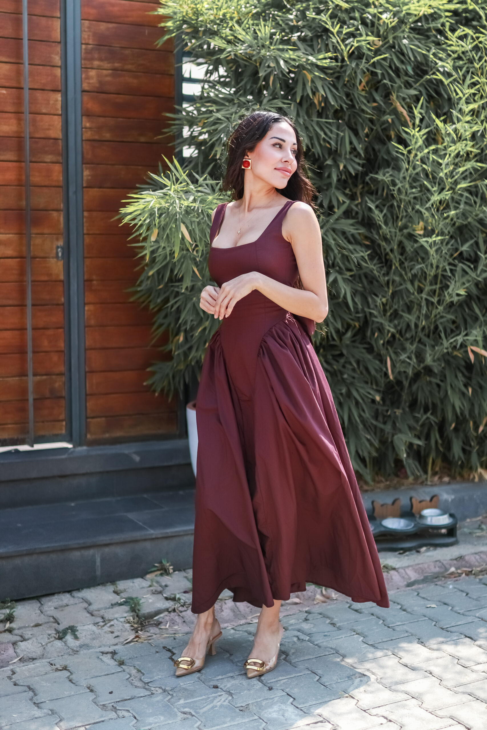 Belden Bağlamalı Midi Boy Elbise - Görsel 6