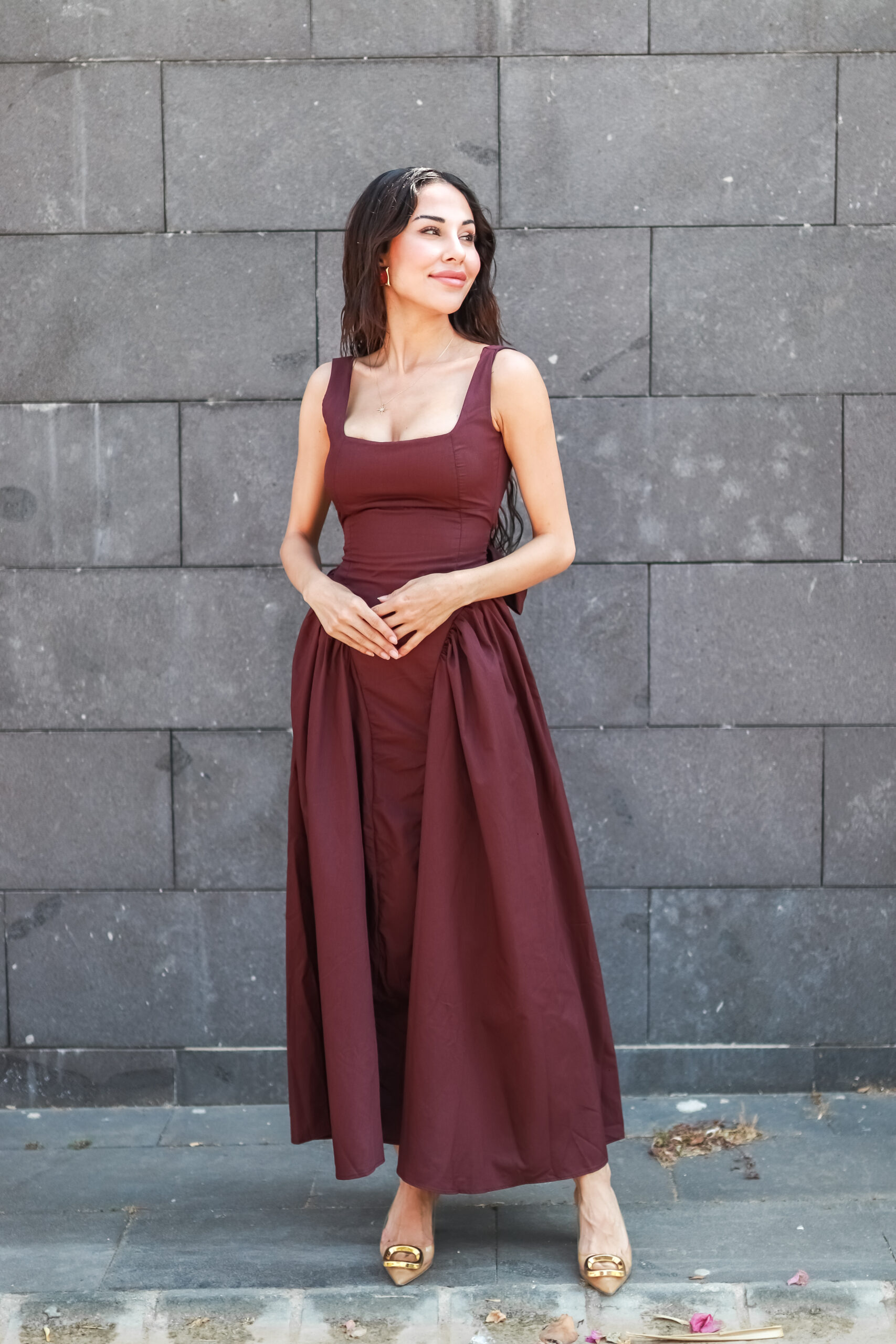 Belden Bağlamalı Midi Boy Elbise - Görsel 4