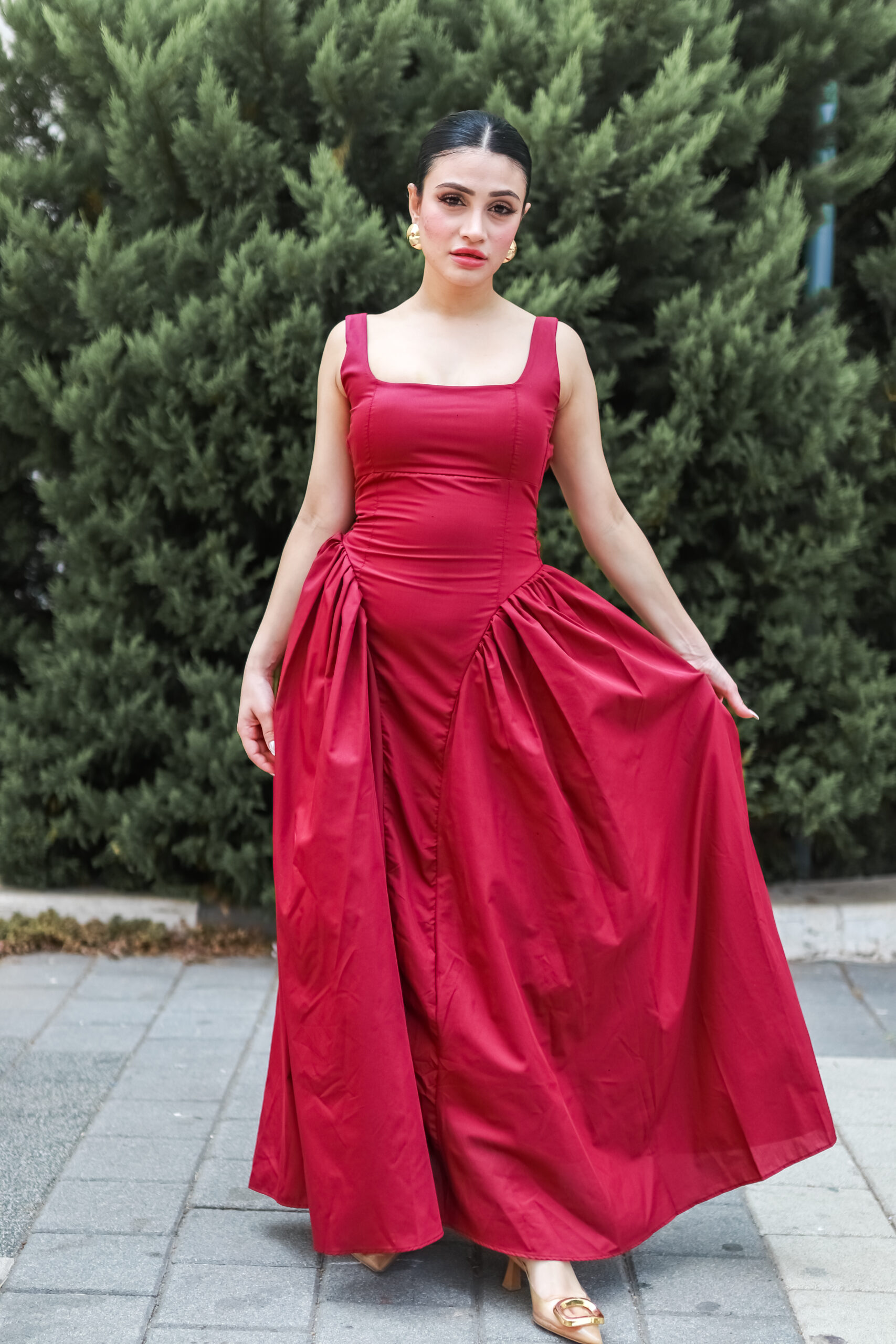 Belden Bağlamalı Midi Boy Elbise - Görsel 2